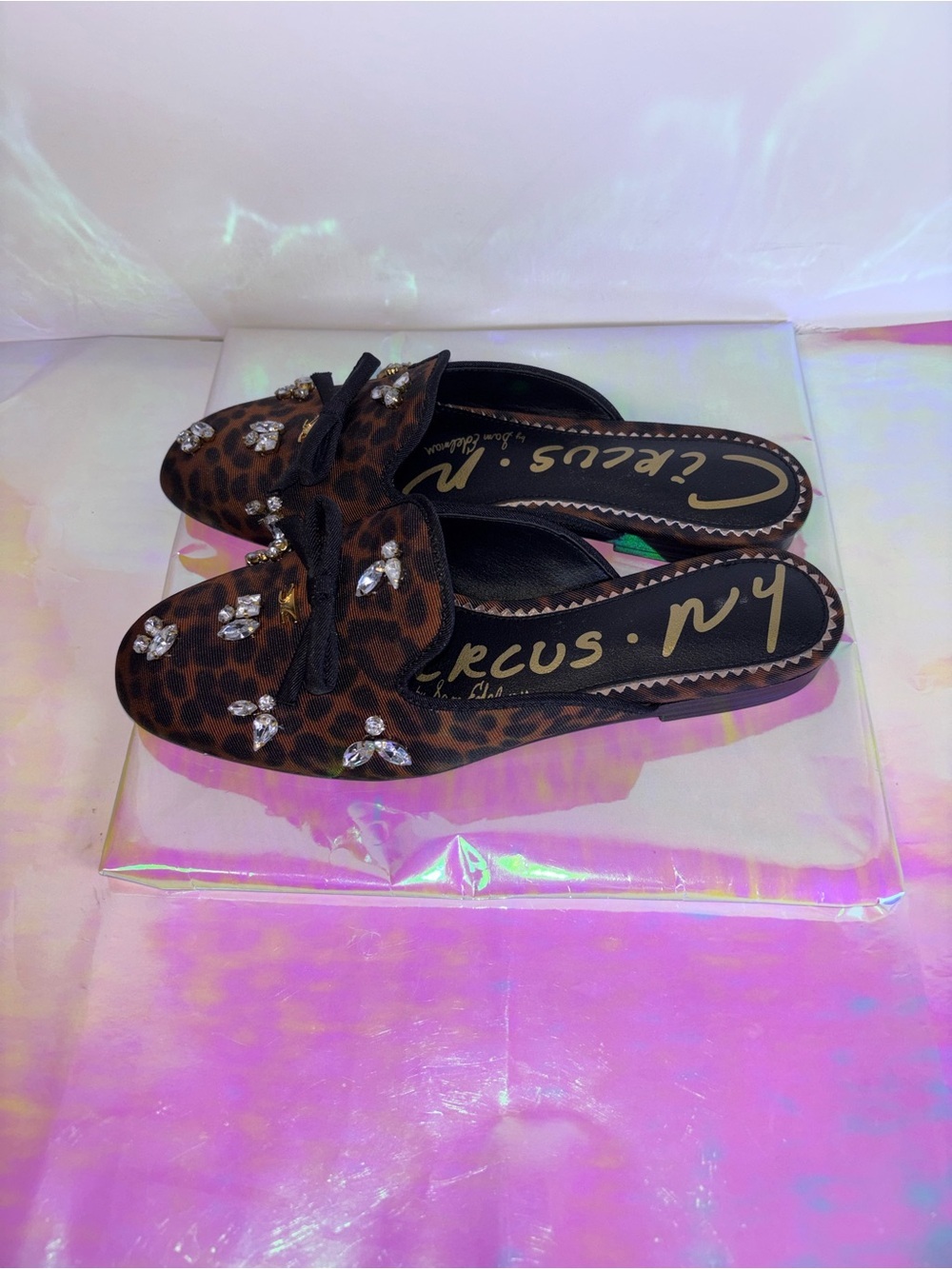 Circus by Sam Edelman Leopard Crystal-Embellished Slip-On Mules - Brown - Picture 7 of 13